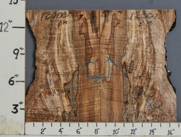 AAAAA SPALTED CURLY MAPLE MICROLUMBER BOOKMATCH WITH LIVE EDGE 16" X 13" X 3/8 (NWT-1200C)