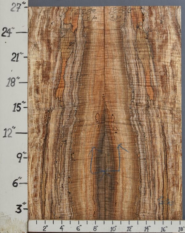 AAAAA SPALTED CURLY MAPLE MICROLUMBER BOOKMATCH 18" X 27" X 3/8 (NWT-1228C)