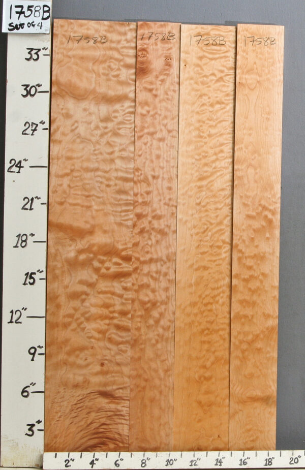 AAAA QUILTED MAPLE 4 BOARD SET 18"1/2 X 36" X 4/4 (NWTB1758)