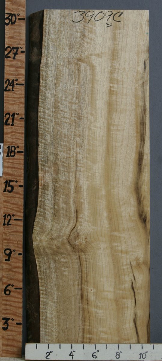 5A Curly Myrtlewood Block with Live Edge 10"1/2 X 30" X 1"3/4 (NWT-3909C)