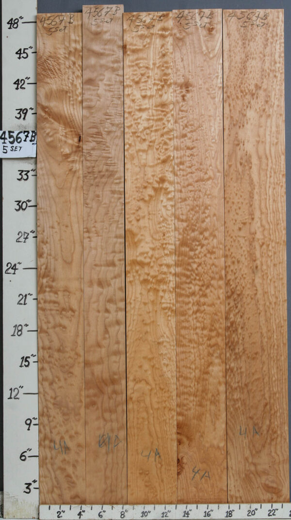 AAAA QUILTED MAPLE 5 BOARD SET 23"3/4 X 48" X 4/4 (NWTB4567)