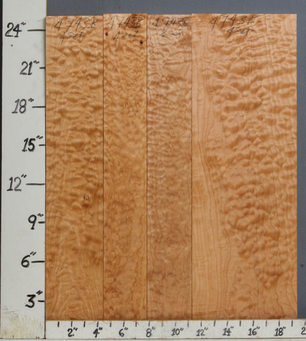 AAAAA QUILTED MAPLE 4 BOARD SET 19"1/2 X 24" X 4/4 (NWT4743B)