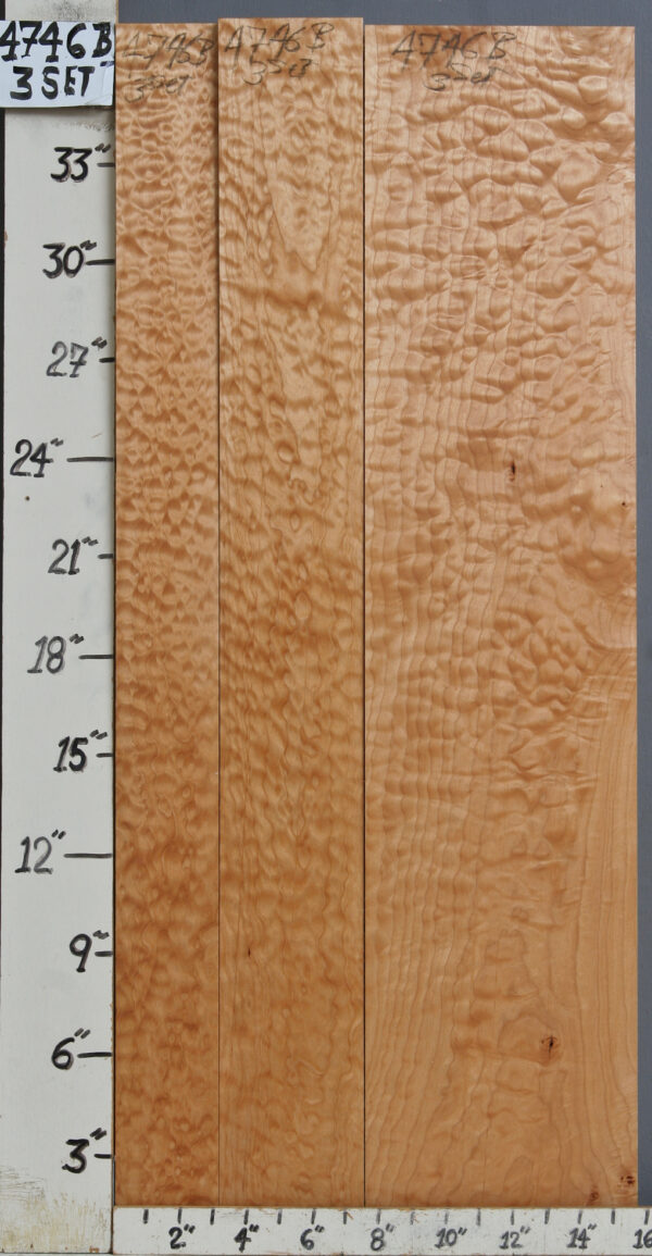 AAAAA QUILTED MAPLE 3 BOARD SET OF LUMBER 15"3/4 X 36" X 4/4 (NWT4746B)