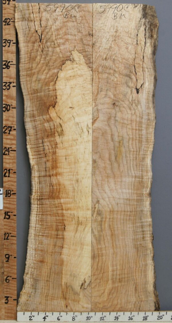 5A Frog Hair Spalted Curly Maple Bookmatch with Live Edge 17" X 44" X 4/4 (NWT-5990C) - Image 2