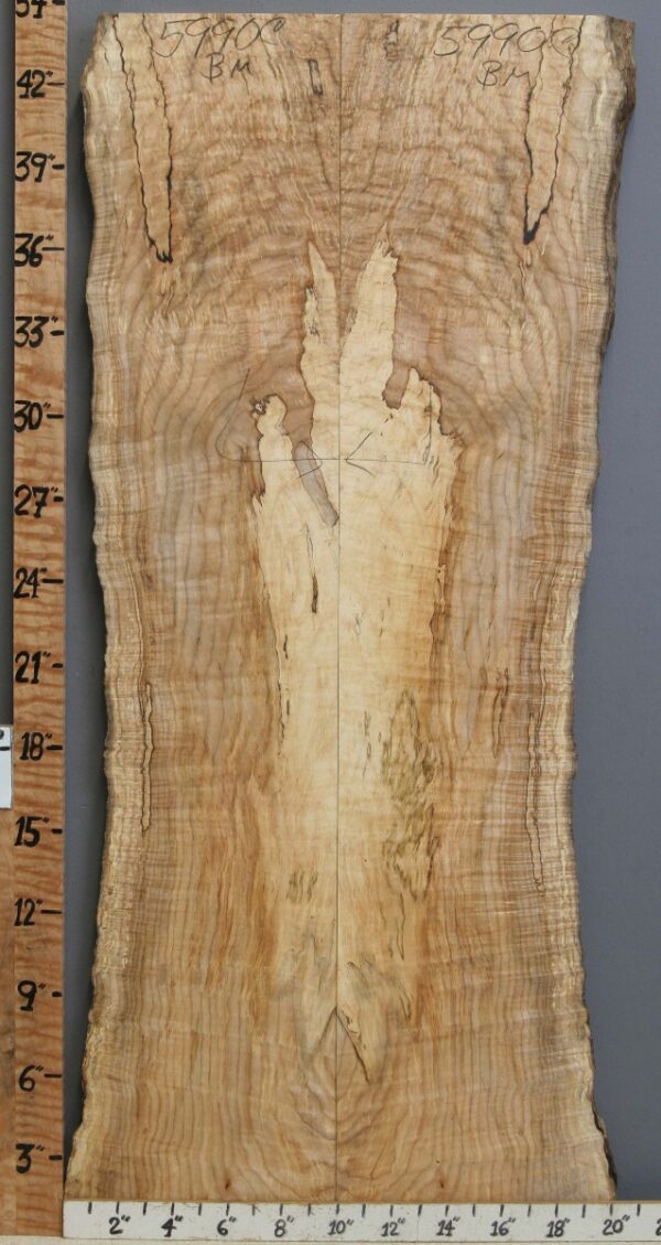 5A Frog Hair Spalted Curly Maple Bookmatch with Live Edge 17" X 44" X 4/4 (NWT-5990C)