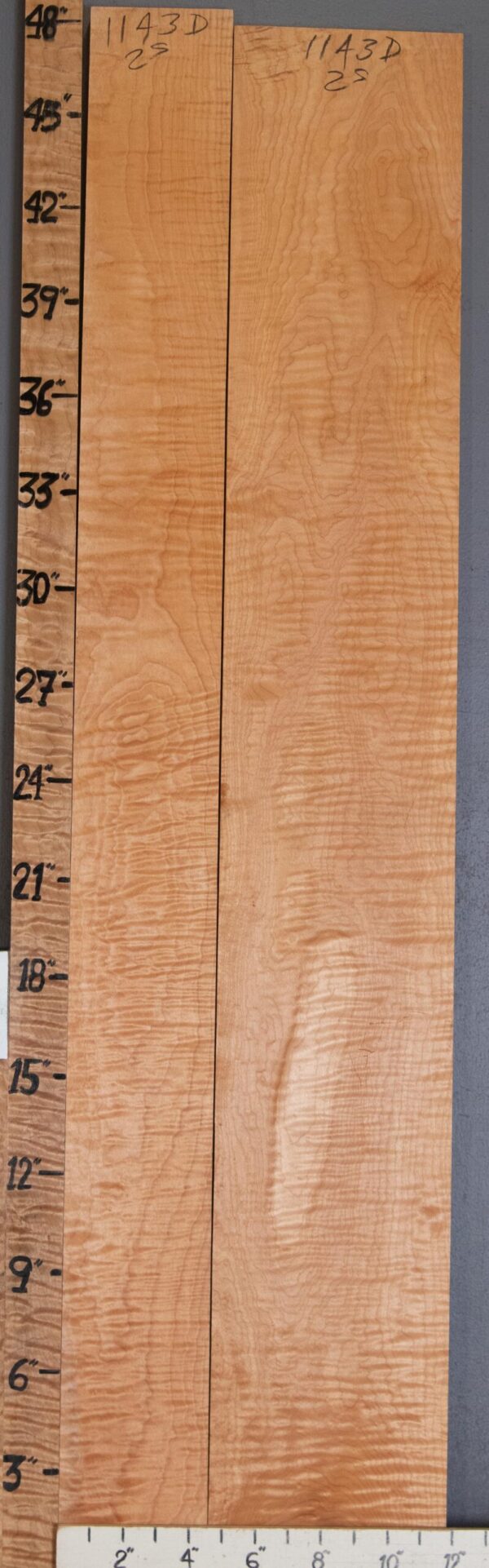 5A Curly Maple 2 Board Set 11"3/4 X 48" X 4/4" (NWT-1143D)