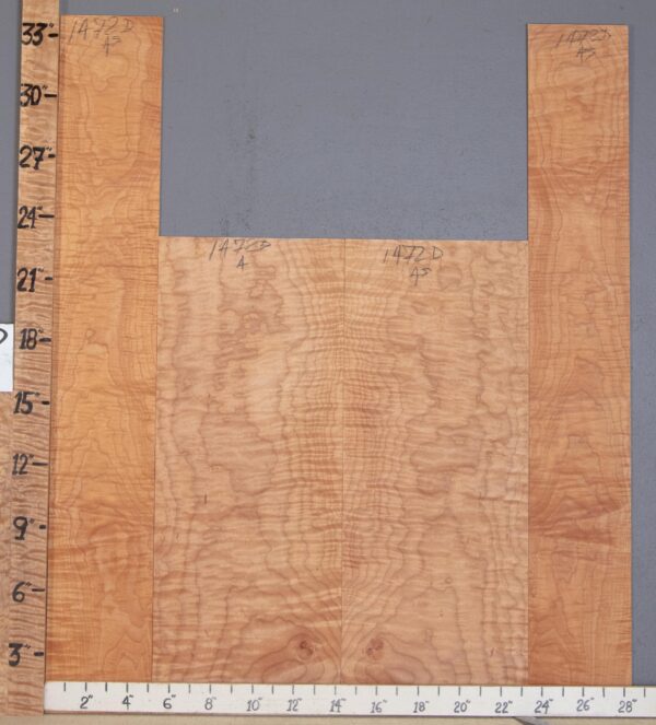 Musical Curly Maple 4 Board Set Lumber 28"1/4 X 34" X .130" Back Halves: 18"1/4 X 23" X.140 Side: 10"1/4 X 34" X .140" (NWT-1472D) - Image 2