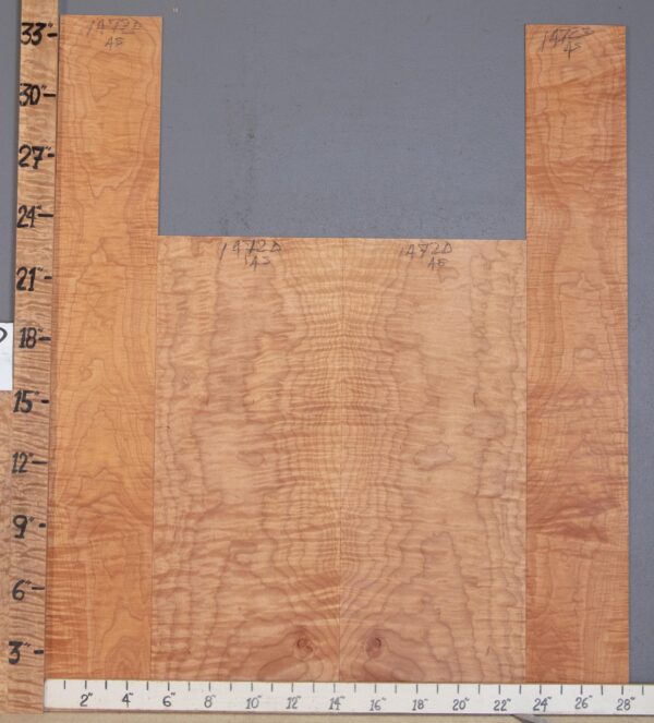 Musical Curly Maple 4 Board Set Lumber 28"1/4 X 34" X .130" Back Halves: 18"1/4 X 23" X.140 Side: 10"1/4 X 34" X .140" (NWT-1472D)