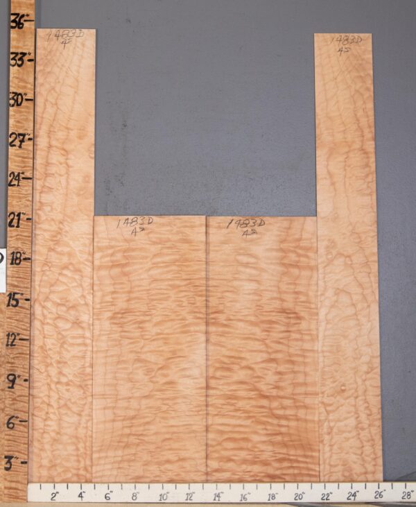 Musical Quilted Maple 4 Board Set Lumber 26"1/4 X 35" X 1/4" Back Halves: 17" X 21" X 1/4" Sides: 9"1/4 X 35" X .140" (NWT-1483D)