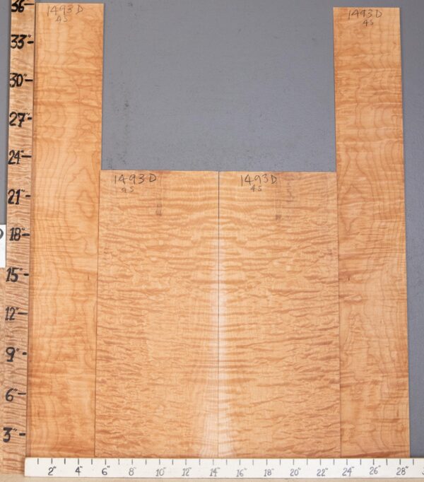 Musical Quilted Maple 4 Board Set Lumber 29"1/4 X 36" X 1/4" Back Halves: 18"1/2 X 23" X 1/4" Sides: 10"5/8 X 36" X .140" (NWT-1493D)