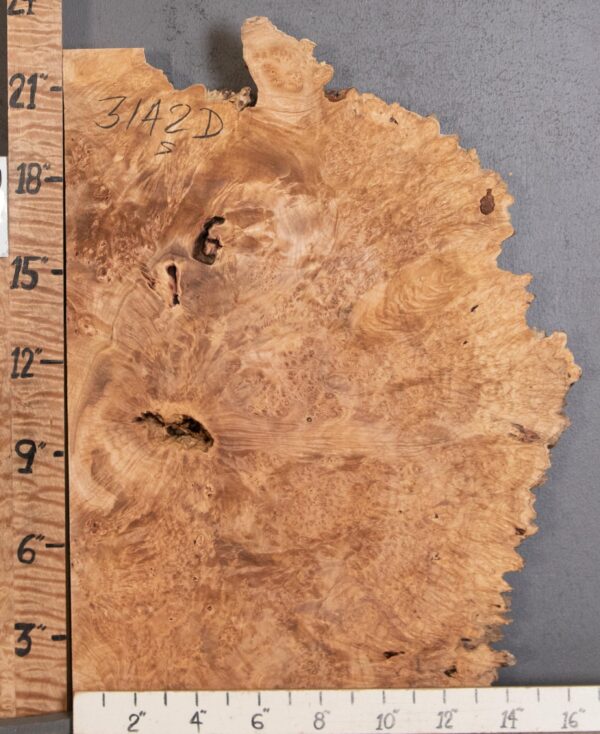 5A Burl Maple with Live Edge Lumber 15" X 21" X 3"1/4 (NWT-3142D) - Image 2