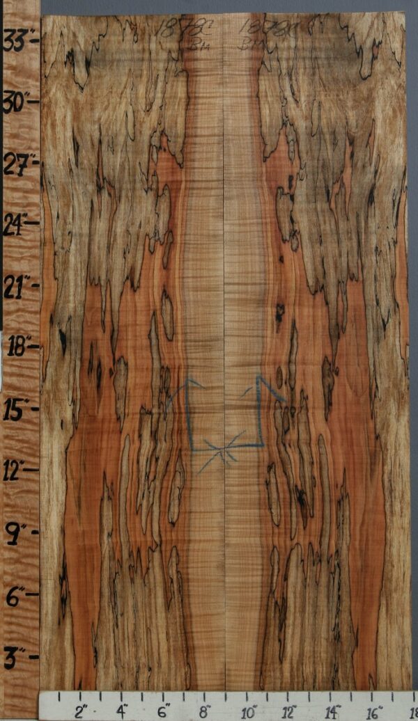 5A Spalted Curly Maple Bookmatch 17"7/8 X 34" X 1/2 (NWT-1878C)