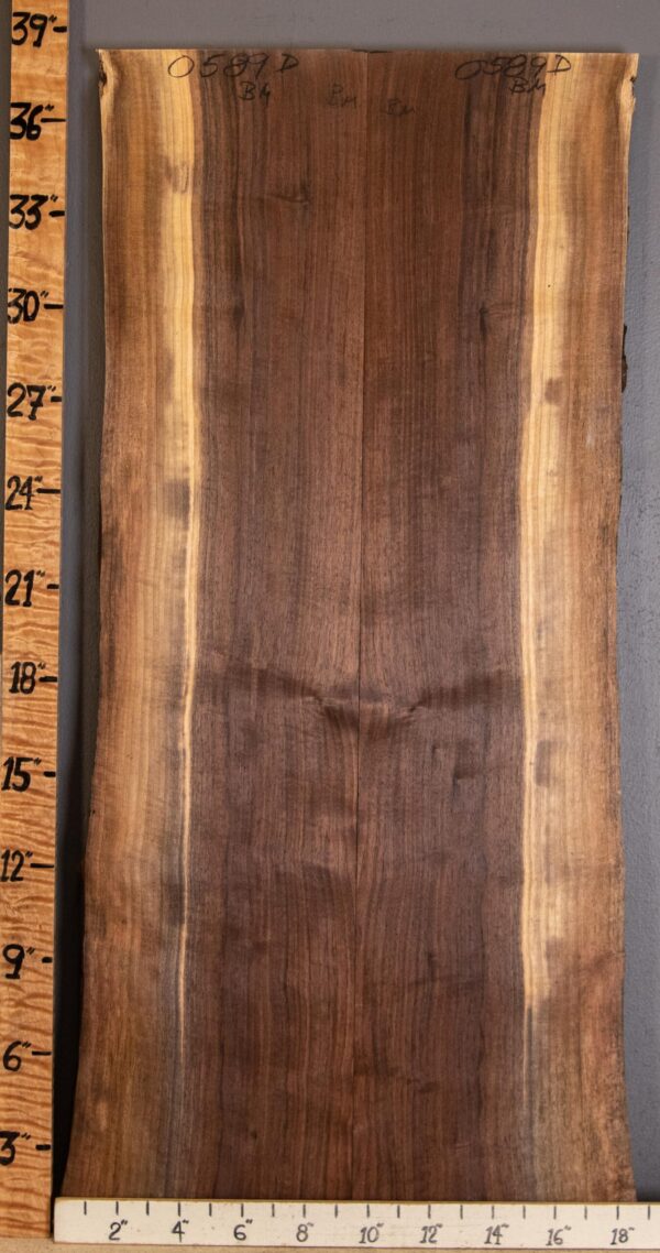 5A Marbled Claro Walnut Bookmatch Vertical Grain with Live Edge 17" X 38" X 4/4" (NWT-0589D)