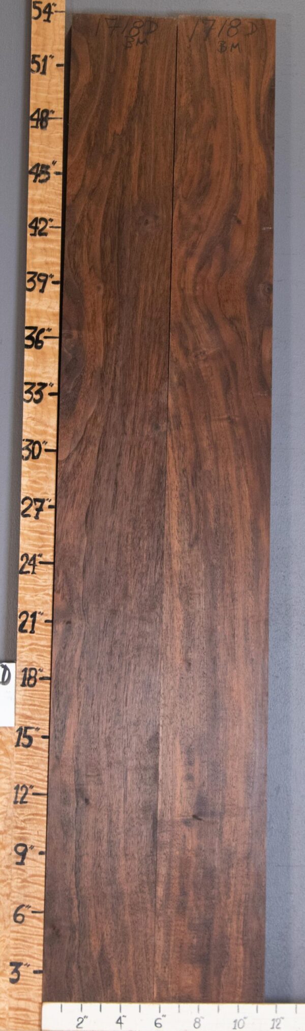 5A Marbled Claro Walnut Bookmatch Lumber 11"3/8 X 53" X 1"3/8 (NWT-1718D) - Image 2