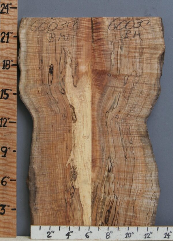 5A Frog Hair Spalted Curly Maple Bookmatch with Live Edge 13" X 23" X 1" (NWT-6003C) - Image 2