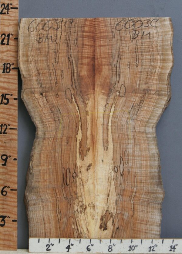 5A Frog Hair Spalted Curly Maple Bookmatch with Live Edge 13" X 23" X 1" (NWT-6003C)