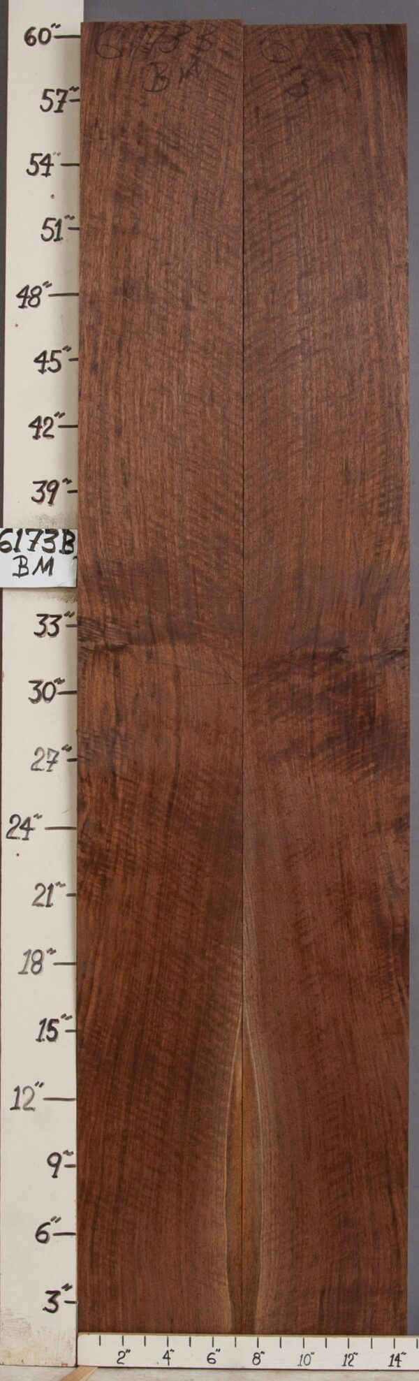 MUSICAL CURLY CLARO WALNUT BOOKMATCH 14"5/8 X 59" X 8/4 (NWT-6173B)