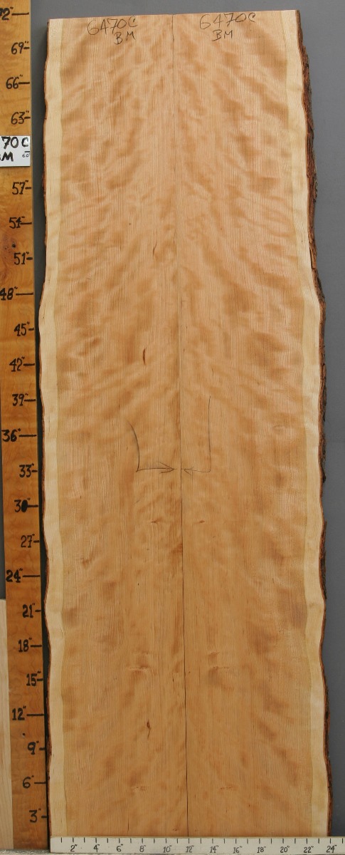5A Curly Cherry Bookmatch with Live Edge 22" X 71" X 5/4 (NWT-6470C)
