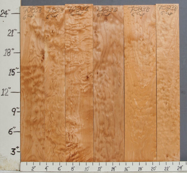 AAAA QUILTED MAPLE 6 BOARD SET 24" X 4" X 4/4 (NWT-7083B)