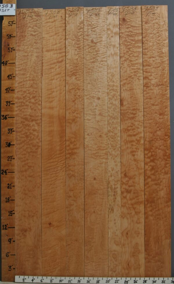 AAAAA QUILTED MAPLE SET OF 7 38"1/2 X 60" X 4/4 (NWT-0758B)