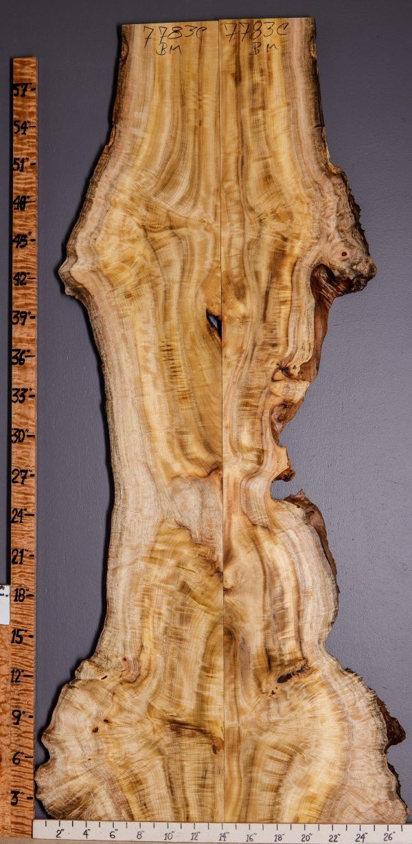 4A Curly Myrtlewood Bookmatch with Live Edge 16" X 61" X 4/4 (NWT-7783C)
