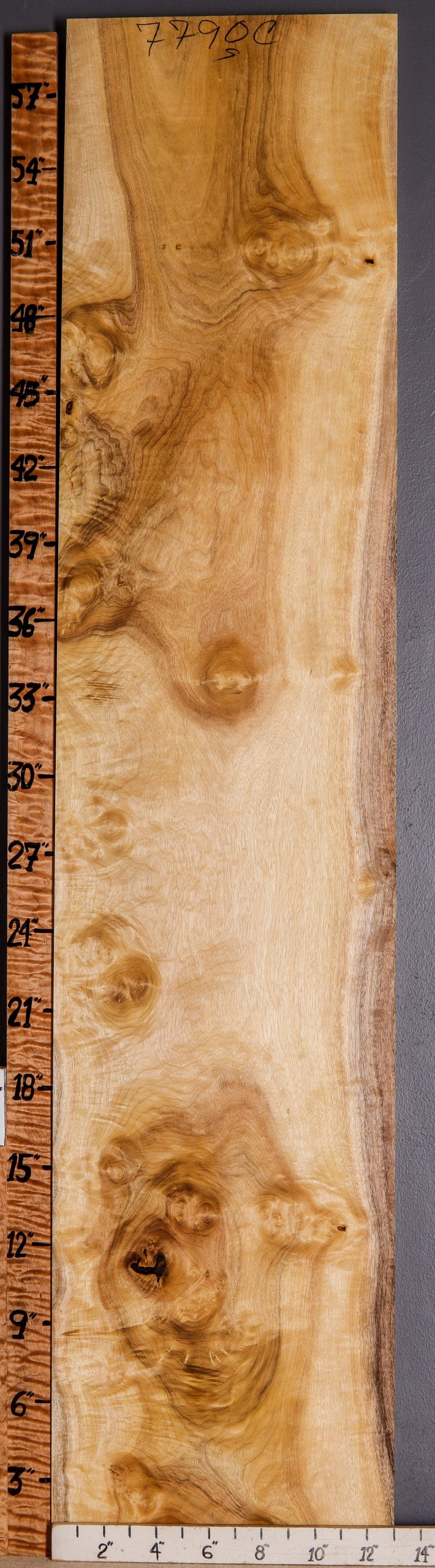 5A Curly Myrtlewood Lumber 13" X 60" X 4/4 (NWT-7790C)