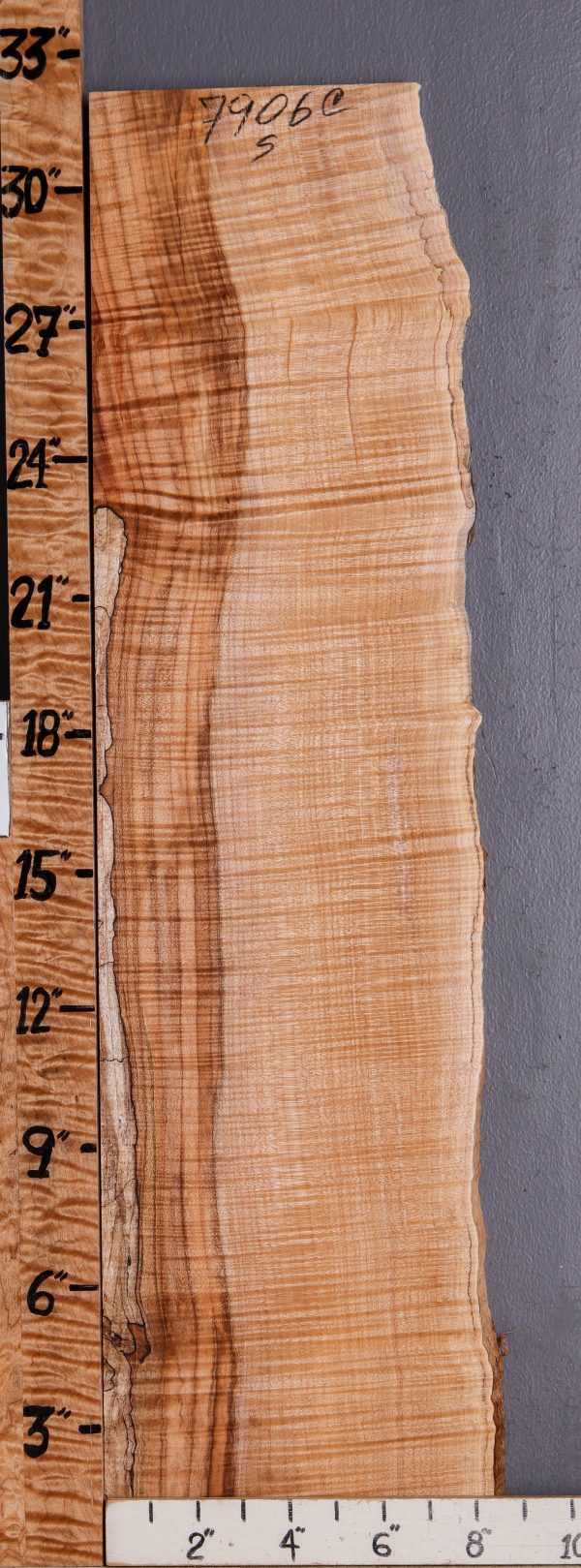 5A Curly Spalted Maple Lumber with Live Edge 8" X 32" X 4/4 (NWT-7906)
