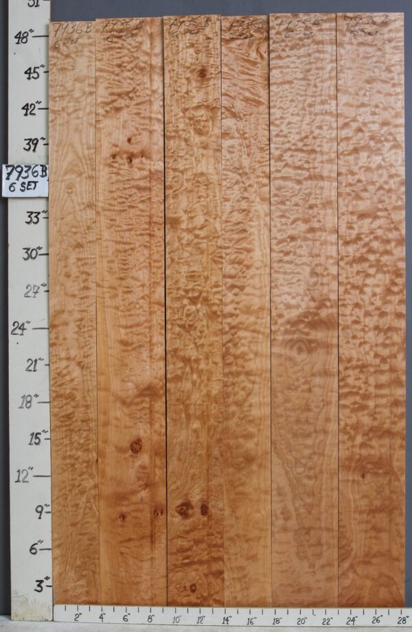 AAAAA QUILTED MAPLE 6 BOARD SET OF LUMBER 28"3/4 X 49" X 4/4 (NWT-7936B)