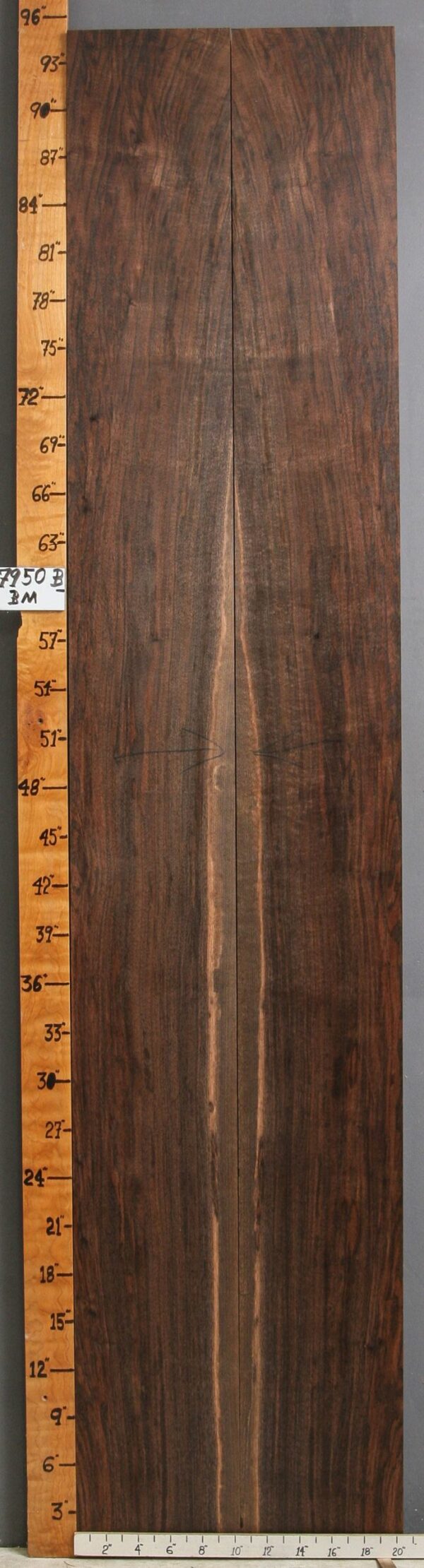 AAAAA CURLY MARBLED CLARO WALNUT BOOKMATCH 20"1/4 X 95" X 8/4 (NWT-7950B)