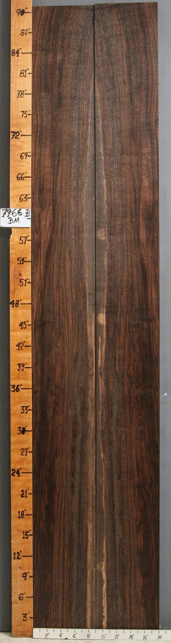 AAAAA CURLY MARBLED CLARO WALNUT BOOKMATCH 18" X 91" X 8/4 (NWT-7966B)