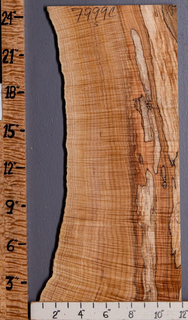 5A Spalted Curly Maple Microlumber with Live Edge 9" X 24" X 1/2 (NWT-7999C)