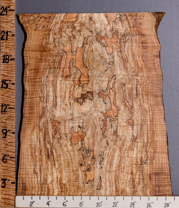 5A Spalted Curly Maple Microlumber Bookmatch with Live Edge 16" X 23" X 1/2 (NWT-8001C)
