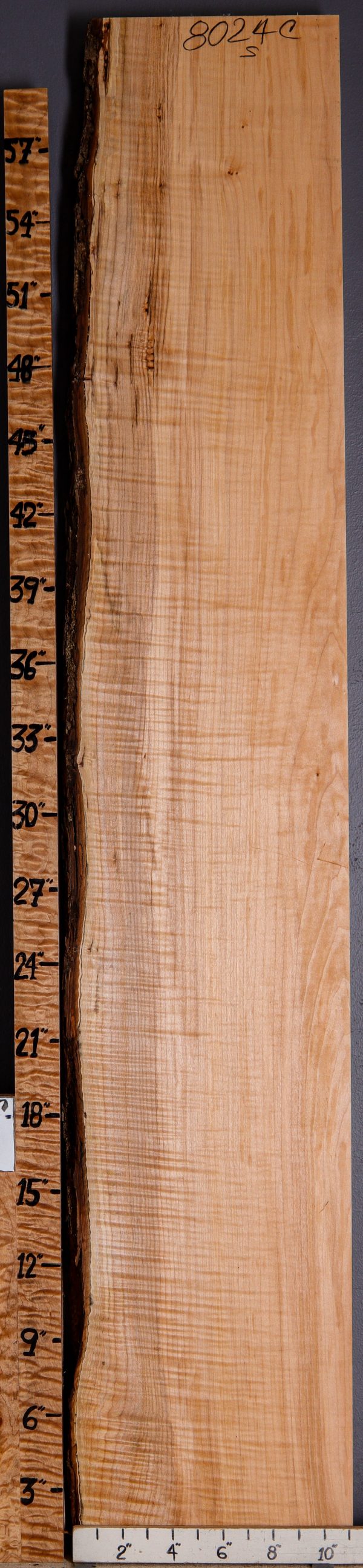 5A Curly Maple Lumber with Live Edge 10" X 62" X 8/4 (NWT-8024C)