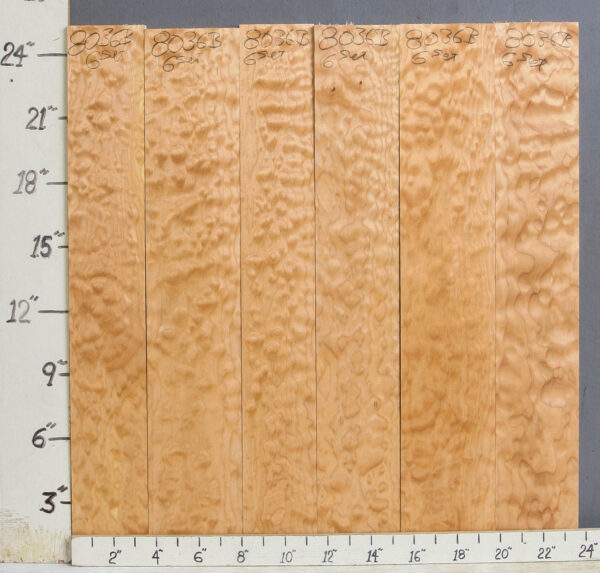 AAAAA QUILTED MAPLE 6 BOARD SET OF LUMBER 23"5/8 X 24" X 4/4 (NWT-8036B)