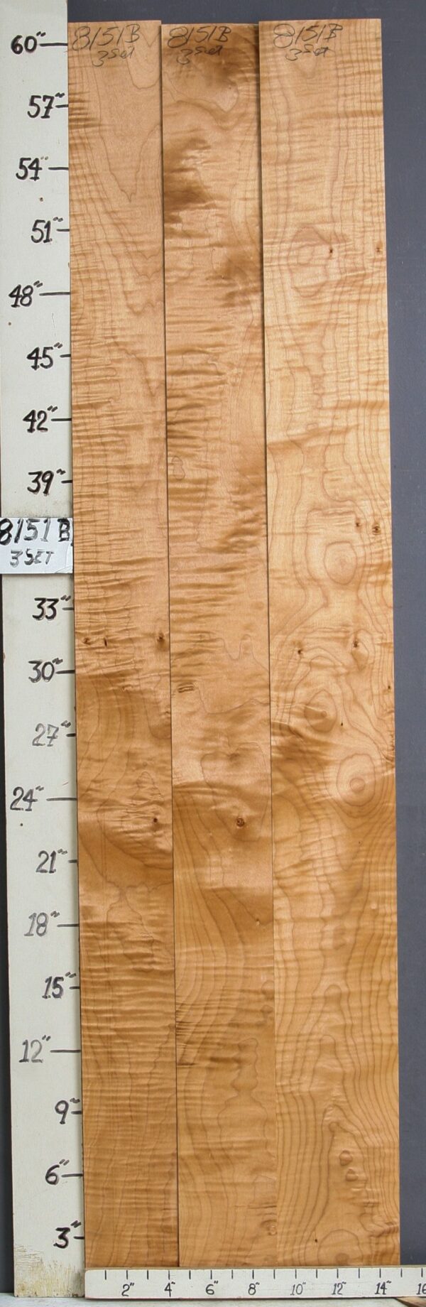 AAAAA CURLY MAPLE 3 BOARD SET 14"7/8 X 60" X 4/4 (NWT-8151B)