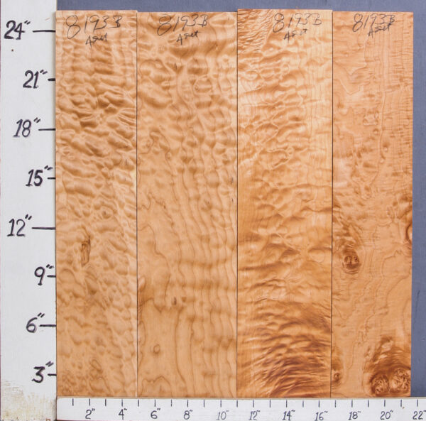 AAAAA QUILTED MAPLE 4 BOARD SET 21"1/2 X 24" X 4/4 (NWT-8193B)