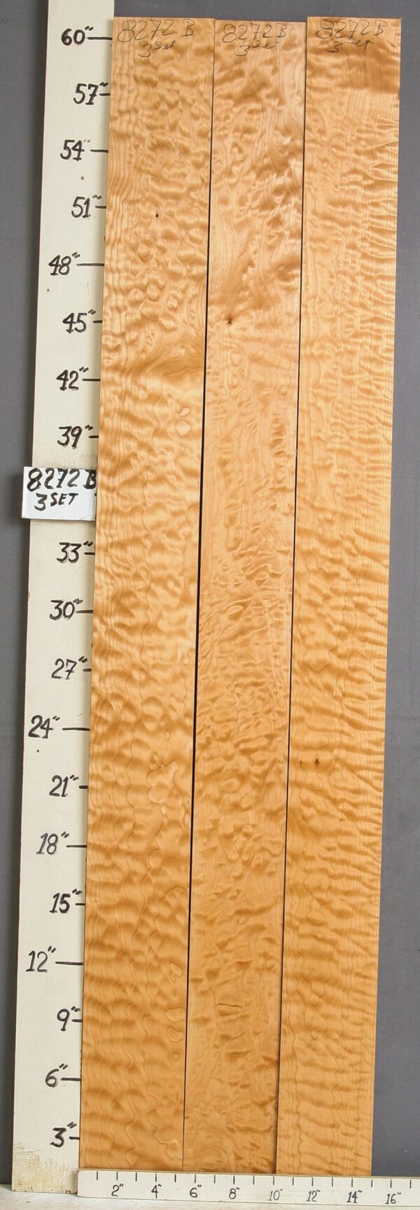 AAAAA QUILTED MAPLE 3 BOARD SET 14"7/8 X 60" X 5/4 (NWT-8272B)