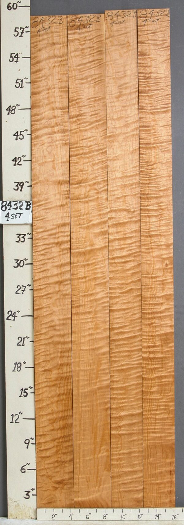 MUSICAL CURLY MAPLE 4 BOARD SET OF LUMBER 16" X 58" X 4/4 (NWT-8432B)