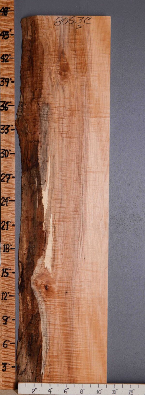 5A Spalted Curly Maple Lumber with Live Edge 10" X 46" X 8/4" (NWT-8064C) - Image 2