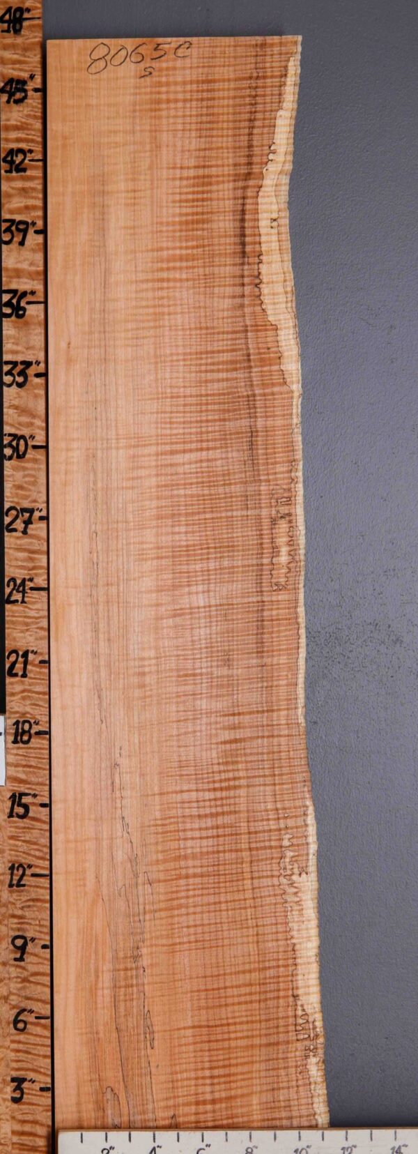 5A Spalted Curly Maple Lumber with Live Edge 10" X 47" X 8/4" (NWT-8065C) - Image 2