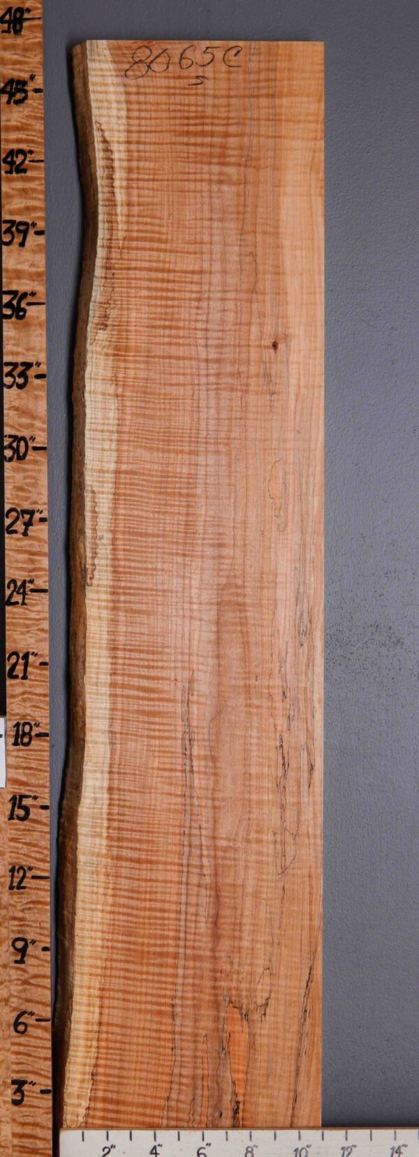 5A Spalted Curly Maple Lumber with Live Edge 10" X 47" X 8/4" (NWT-8065C)