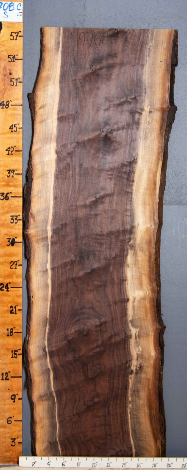 4A Marbled Curly Claro Walnut with Live Edge 18" X 58" X 4/4" (NWT-9708C) - Image 2