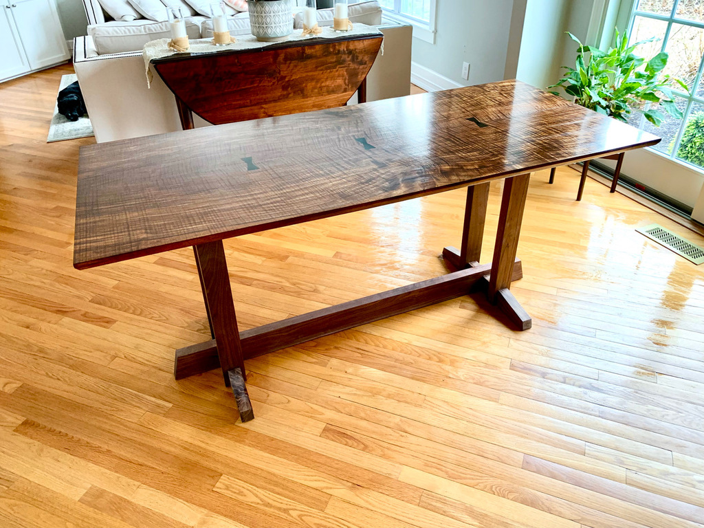 curly claro walnut bookmatched table