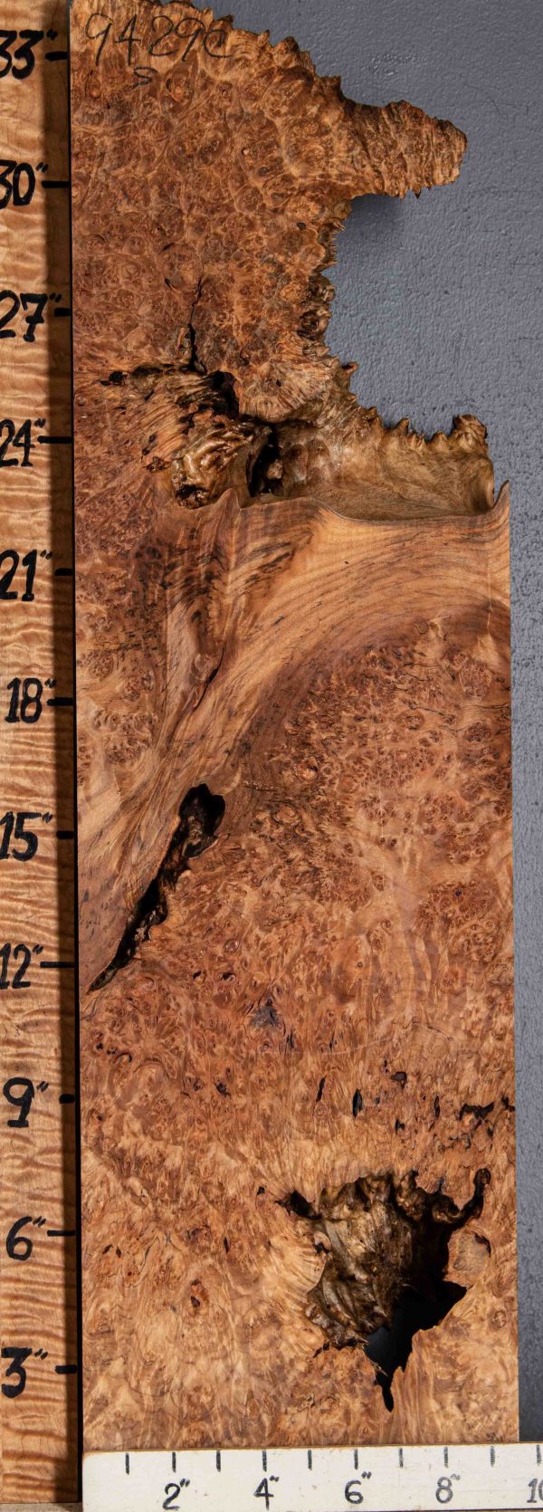 5A Spalted Burl Maple Block with Live Edge 9"3/4 X 34" X 3"3/4 (NWT-9429C)