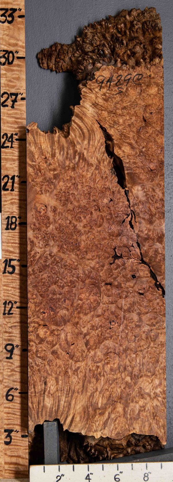 5A Spalted Burl Maple Block with Live Edge 9"3/4 X 34" X 3"3/4 (NWT-9429C)