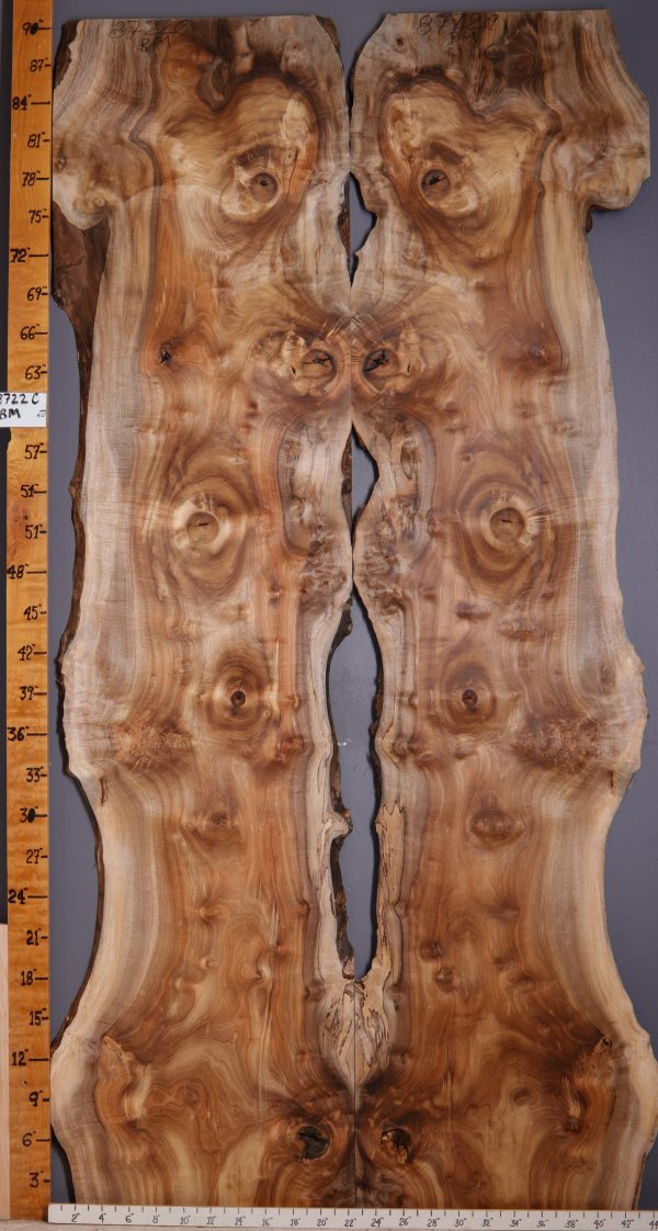5A Burl Curly Spalted Myrtlewood Bookmatch with Live Edge 44" X 90" X 4/4 (NWT-8722C)