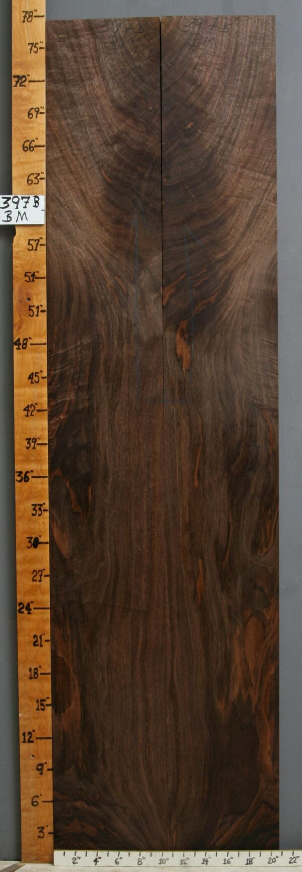 AAAAA CURLY MARBLED CLARO WALNUT BOOKMATCH 20"3/4 X 77"1/2 X 4/4 (NWT-0397B)